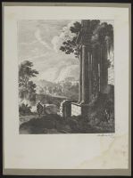 Landscape with figures by classical ruins, one of them sketching