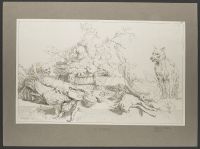 Still-life with fruit, lobster, dead game, a dog and a cat