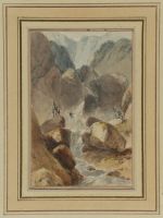 Crossing a torrent by a rope bridge at Bhutan, India