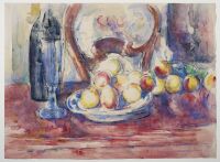 Apples, bottle and chairback (Pommes, bouteille et dossier de chaise)