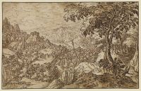 Mountainous landscape with a Cross