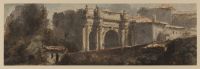 View of a Roman triumphal arch and other buildings