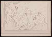 Sketch of nymphs in a landscape
