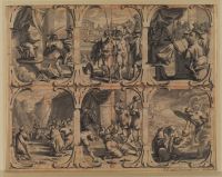 Six biblical scenes in a decorative frame