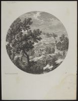 Landscape with trees, figures and buildings