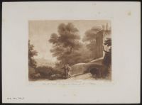 Landscape with figures, livestock and a ruined temple