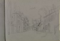 View along a street towards a church (recto)