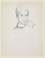 Man's head, chin in hand