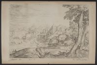 Landscape with trees, houses and a water mill