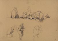 Figure studies; Top: group of washerwomen Bottom: men, apparently hauling on a rope