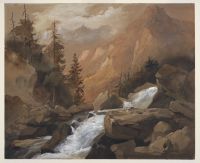 Mountain landscape with waterfall