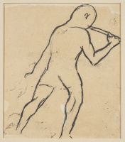 Man seen from behind holding a stick (Homme vu de dos tenant une baguette)