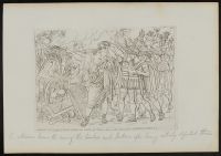 Gaius Marius, being crowned with laurel wreaths, about to burn the weapons of the Cimbri and Teutons after  their defeat