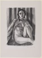 Seated nude woman, with tulle blouse