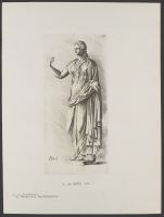 Standing female figure with outstretched arm Plate 88 from Signorum veterum icones, 100 plates plus  title-page, of etchings after classical sculpture, dedicated to  Johannes Wtenbogaard and Constantijn Huygens