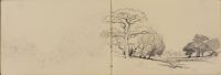 Hilly landscape with trees and distant ruins ( more detailed treatment of subject on p. 13)