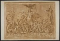 Mythological scene - man in armour with eagle above head, with  river gods, nymphs and cherubs