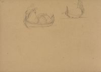 Two studies of man paddling gondola (recto)
