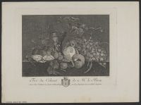 Still-life with fruit, a peeled lemon and oysters