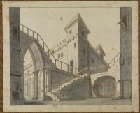 Stage design with the court of a castle