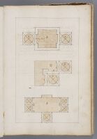 Page 33. Three ground plans of palaces, including one similar to the Palazzo dei Conservatori in the Campidoglio, Rome
