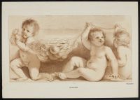 Three boys playing with a fruit garland
