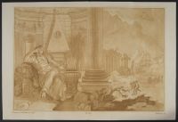 Classical scene - seated figure in an interior, with ruined  landscape