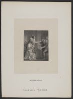 A woman keeping a small child away from two men advancing towards her
