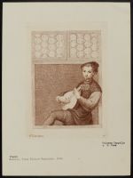 Boy seated on a window ledge, playing a flute, after Zelotti etching