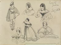 Studies of an audience and actors (recto)