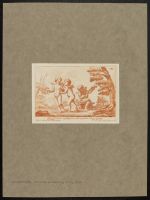 Three cherubs in a landscape, one seated playing a musical  instrument