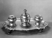 LO.1990.CS.1401 George II inkstand with inkwell, pounce pot and wafer box