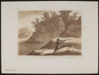 Landscape with a huntsman shooting over rocks near the foreground