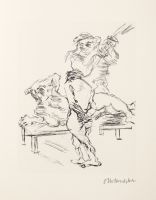 The Frogs - Flogging scene. Dionysus and Xanthias taking turns  being flogged by Aiakos [Prugelszene. Dionysos und Xanthias  werden wechselweise von Aiakos verprugelt]