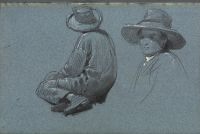 Study of seated man, and head of man