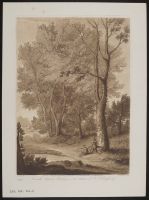 Wooded landscape with two figures by a tree