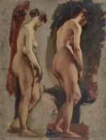 Two full-length standing Female Nudes, turned to the right