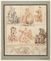 Four drawings and five prints of figures and cattle