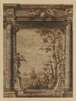 Set design with an imaginary italianate coast scene