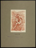 Seated male figure with two men in the background