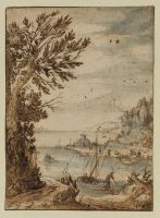 Landscape with a river and small boats (recto)