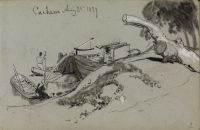 View from a bank on to punts and a larger vessel