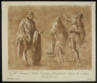 Three standing men, one with foot on a stool