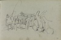 A waggoner and assistant with horse and cart, and tree trunks