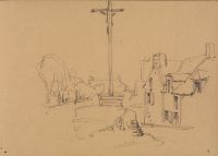 Village scene with Crucifix