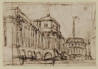 Architectural capriccio - imaginary palace built on a bridge  (recto)