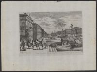 Coastal cityscape with ships (?)