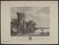 River landscape with a ruined tower