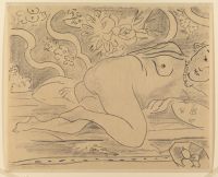 Reclining female nude with a bowl of fruit