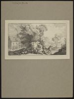Landscape with a milkmaid milking a cow while a boy plays with a goat